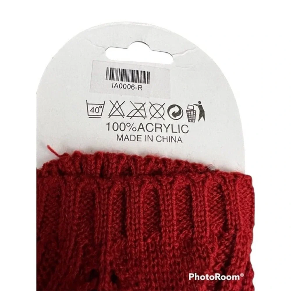 Burgundy Fingerless Gloves Wrist Hand‎ Warmers Cable Knit Crochet Lace Buttons A